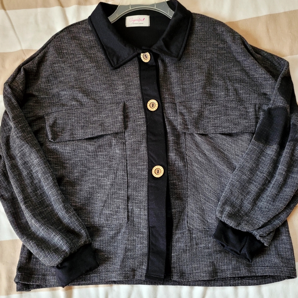 Sugarfox collared button down sweater top